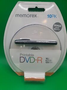 [NEW] 10 Pack of Memorex Blank DVD-R - 16x, 4.7GB, 120 Minute - w/ DVD Marker