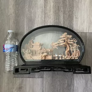 Vintage chinesisches Kork Diorama mit Pagode, aufwendig geschnitzte natürliche 3D Szene 12" - Bild 1 von 17
