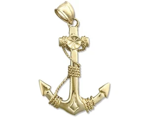 Colgante de ancla de barco y cuerda de marinero de oro 14K 3D - Imagen 1 de 6