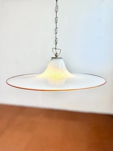 Große Vintage Murano Glas Swirl Pendelleuchte. 70er Jahre, weiß, transparent - Bild 1 von 10