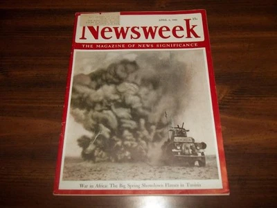 APRIL 5, 1943 WWII FDR WAR IN AFRICA TUNISIA EIGHTH AIR FORCE MAPS NEWSWEEK - Image 1 of 2