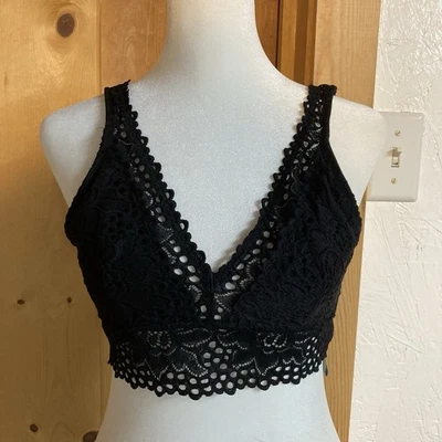 Aerie Sunflower Lace Padded Plunge Bralette Black Size Medium - Image 1 of 4