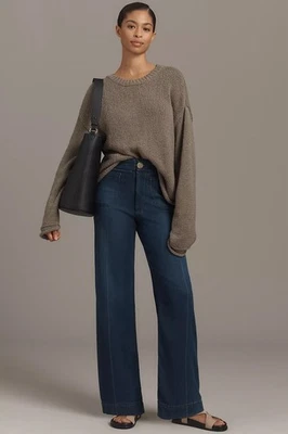 Anthropologie Maeve The Colette Full Length Wide Leg Jeans Dark Cozy Wash 24P - Image 1 of 4