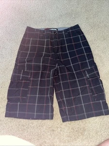 Boys Tony Hawk Plaid Adjusts Cargo Shorts -Black w/red white gray Stripes Sz 16 - Picture 1 of 7