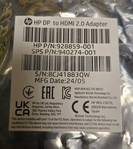 HP DisplayPort DP to HDMI 2.0 Adapter SPS PN 940274-001 928859-001 - Picture 1 of 3