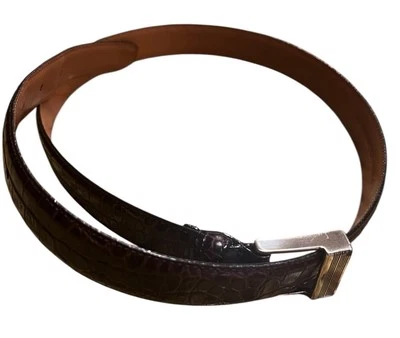 Cinturón para mujer Lauren Ralph Lauren marrón M cuero italiano cocodrilo hebilla plateada” Foto 1 de 4