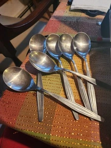 6 Soup Spoons WMF Cromargan Atlanta Motion Stainless Germany 7 5/8" mid century - Picture 1 of 8