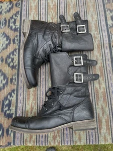 All Saints Women Damisi Boots Combat Leather Buckle Moto Black Sz 38 UK 5 RP£250 - Picture 1 of 11