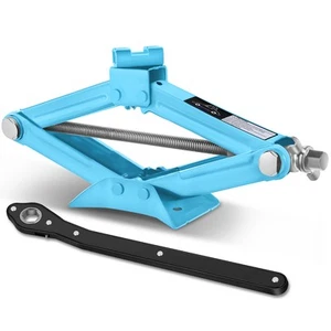 10-15in 3306lbs Capacity Hydraulic Lift Sky Blue Scissor Jack w/ Ratchet Wrench - Picture 1 of 6