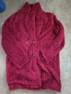 Langarm Zweireiher Kuschelig Rosa Rot Zopfmuster Fleece Strickjacke Teddy Mantel - Bild 1 von 15