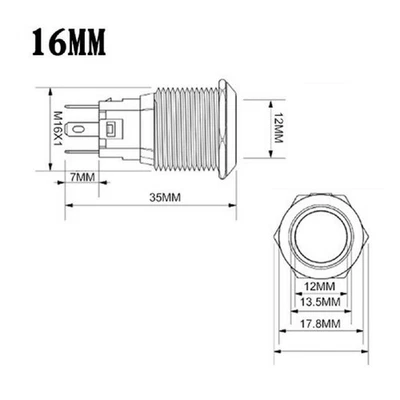 16mm Metal Push Button Switch with Power LED 110-220V Momentary Button Switch - Image 1 of 3