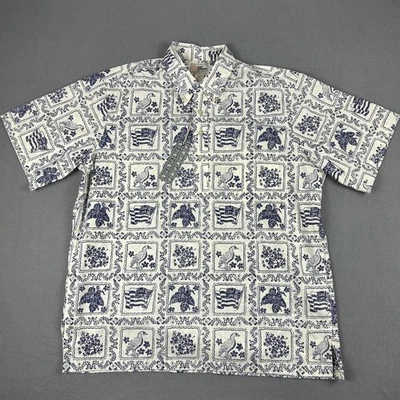 Reyn Spooner 衬衫男式 XL 长白色蓝色 Lahaina Sailor 夏威夷 Aloha 印花 — 第 1/4 张图片