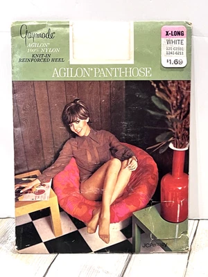 NOS Vintage 70s Gaymode 100% Nylon AGILON PANTI-HOSE X-Long White Retro MCM - Image 1 of 4
