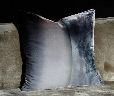 Fabric17 Velvet Pillow Cover 18". Grey Abstract Art. Hand Painted Silk Velvet - Image 1 of 4