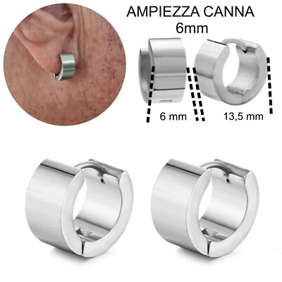 Orecchini a cerchio da uomo in acciaio inox cerchietti argento per donna larghi - Immagine 1 di 4