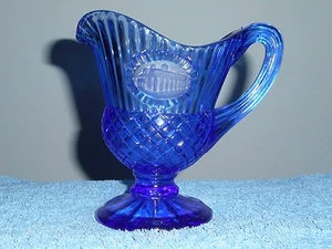 Brocca acqua vetro cobalto blu Mount Vernon FOSTORIA GEORGE WASHINGTON - Foto 1 di 8