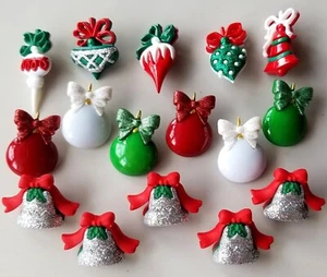 Craft Buttons BAUBLES & BELLS Christmas Ornaments Tree Decorations Sewing Cards - Picture 1 of 5