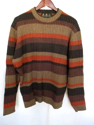 Barbour Lambswool Sweater Mens Large Brown & Gray Country Heather Stripe - Image 1 of 4