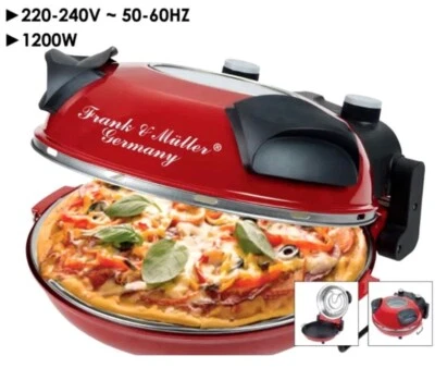 F&M Germany Pizza Express Ofen 1200W 350° Keramik Steinplatte Timer Vorheizt Rot - Bild 1 von 4