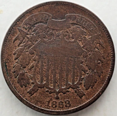 KAPPYSCOINS  G9753 1868 VG VERY GOOD  TWO CENT PIECE - Image 1 of 2