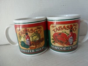 Tabasco Ceramic Graphic Mugs Lobster Soup/ Seafood Gumbo Set Of 2 Collectibles - Picture 1 of 18