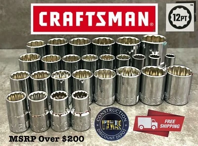 SURPLUS STOCK Craftsman 27pc SAE & Metric 1/2 12pt ratchet wrench socket set - Image 1 of 3