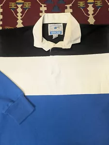 VTG Lands' End Rugby Shirt, L, Blue, White, & Black Stripes, Colorblock, Preppy - Picture 1 of 5