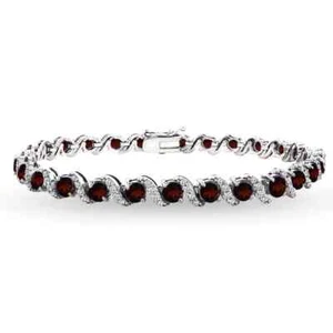 Lab-Created Women's 10CT Red Ruby Tennis Bracelet 14K White Gold Over - Picture 1 of 3