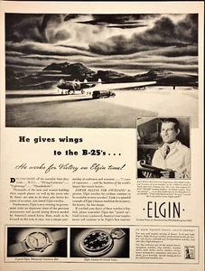 1942 Elgin Watches He Gives Wings to the B-25 Bombers WWII Vintage Print Ad - Picture 1 of 6