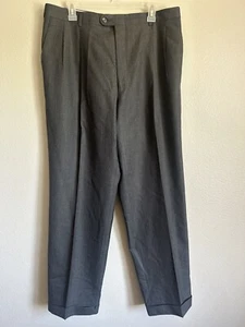 Hickey Freeman Dress Pants Charcoal Wool Window Pane Cuffed Sz 36 - Picture 1 of 7