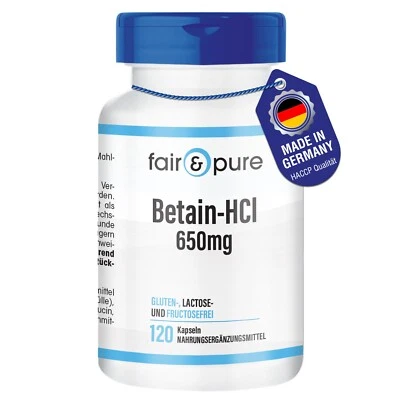 Capsule di betaina 650 mg betaina-HCl - 120 capsule vegane - equo e puro