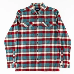 Camisa Patagonia Para Hombres Pequeña Franela Fiordo Manga Larga Abotonada Cuadros Verde Azulado Borgoña - Imagen 1 de 11