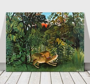 HENRI ROUSSEAU - Lion Attacking Deer - CANVAS ART PRINT POSTER - 24x16" - Bild 1 von 1