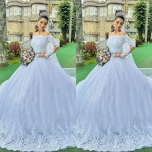 Prinzessin Brautkleider Von der Schulter Langärmelige Spitze Brautkleider - Bild 1 von 9