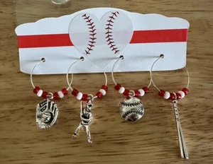 Baseball Wine Charms, Wine Charms, Red White Baseball Wine Charms ⚾️🍷🍺 - Picture 1 of 15
