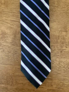 Meeting Street Men's Necktie Tie Silk Purple Black White Stripe NWT - Picture 1 of 4