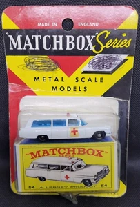 RARE VINTAGE MATCHBOX LESNEY #54 Cadillac Ambulance On Blister Card! Fred Bonner - Picture 1 of 8