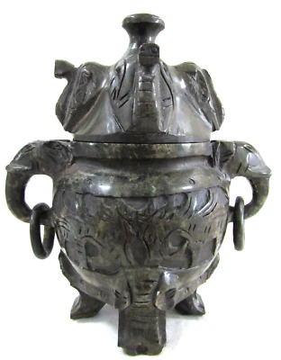 Antiguo incensario cubierto temático de elefante de jade espinaca china  Foto 1 de 4