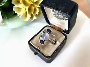 VINTAGE MODERNIST 925 SOLID STERLING SILVER MOONSTONE TANZANITE RING SIZE O 7 - Picture 1 of 13