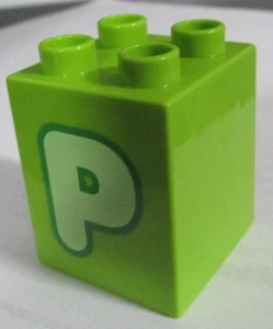 Lego Duplo Letter P Lime Green Printed Block Piece 2X2 OEM - Picture 1 of 1