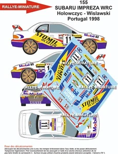 DECALS 1/24 REF 0155 SUBARU IMPREZA WRC HOLOWCZYC RALLYE PORTUGAL 1998 - Picture 1 of 1