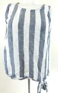 J. Blusa Crew Mujeres 2 Top Estampado Rayas Sin Mangas Corbata Cintura Lino Algodón Usada en Excelente Condición - Imagen 1 de 4