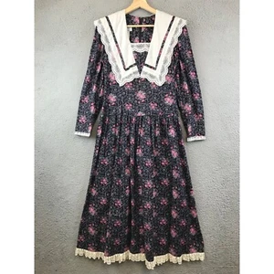 1980s Vintage Gunne Sax Maxi Floral Print Prairie Dress with Bib size 9 - Picture 1 of 12