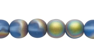 1 Std(50) Czech Glass Frost Iris Blue Druk 8mm Round Beads with 0.8-1.3mm Hole - Image 1 of 2