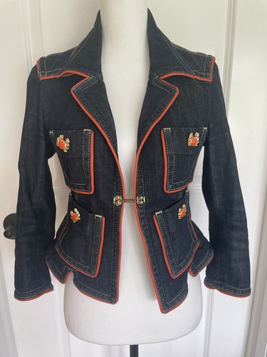 Giacca DSQUARED2 2005 vintage blu denim e arancione piping peplum 44IT FUNZIONA PICCOLO