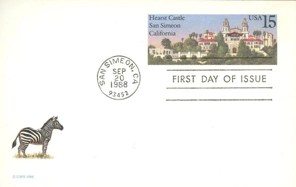 TurtlesTradingPost- Hearst Castle Postal Card 1988 #UX125 FDC - Image 1 of 1