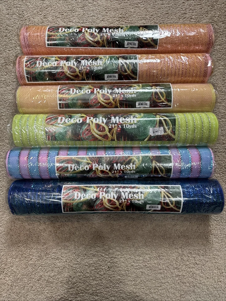Deco Poly Mesh 21” X 10 Yards Lot Of Six Different Colors - Image 1 of 4
