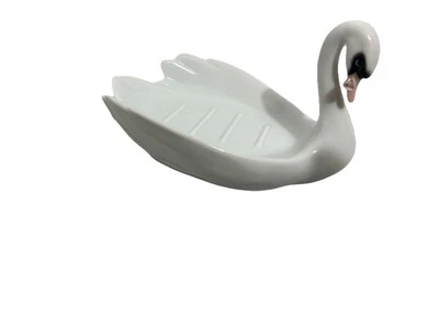 Vintage White Ceramic Porcelain Swan Bird w/ Rose SOAP DISH Figurine - Image 1 of 4