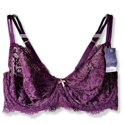 Cacique Very Sexy Plum Purple Sheer Lace Bra 42DD Girly Feminine Delicate NEW - Image 1 of 4