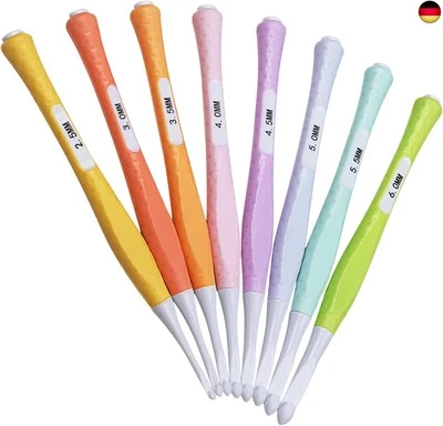 COOPAY Leicht Häkelnadel Set, 8 Stück Ergonomische Häkelnadeln mit Rutschfesten Si